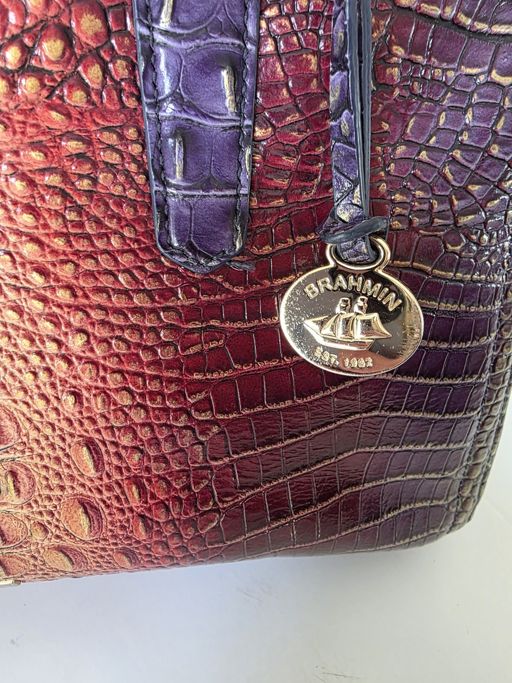 Brahmin Mini Asher Mojave Vineyard Embossed Leather Tote Crossbody - Picture 13 of 16